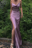 spaghetti straps simple long prom dresses with split slit evening gowns