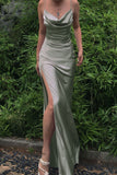 spaghetti straps simple long prom dresses with split slit evening gowns