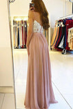 spaghetti appliqued sweetheart chiffon prom dress with slit