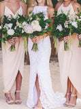 spaghetti straps asymmetrical chiffon ankle length long bridesmaid dresses