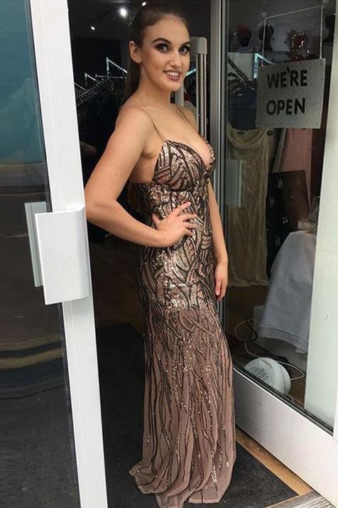 spaghetti straps chiffon sequins mermaid prom dress