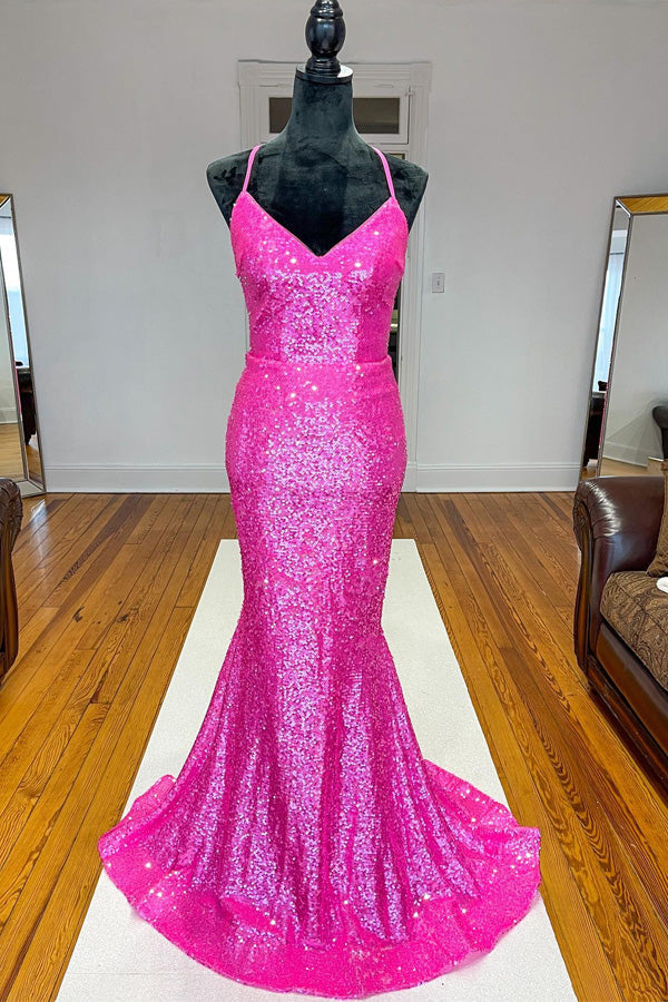 sparkle orange sequined mermaid long prom dresses long evening gown