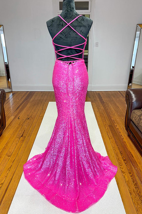 sparkle orange sequined mermaid long prom dresses long evening gown