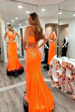 sparkly sweetheart mermaid cut out orange sequins prom dresses