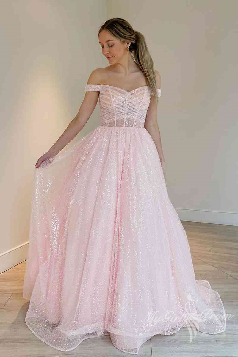 sparkly off the shoulder light blue long prom dresses a line graduation gown
