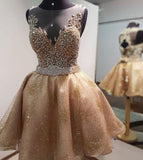 sparkly sleeveless homecoming dresses beading short prom dresses