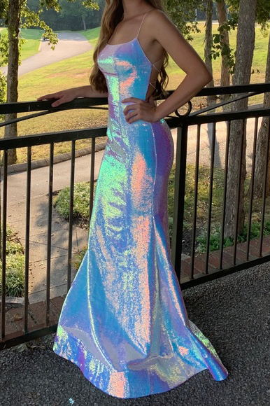 sparkly spaghetti straps sequins prom dresses backless evening gown