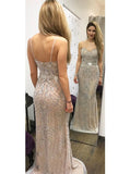 sparkly beading spaghetti straps mermaid trumpet prom dress