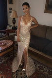 sheath sparkle sequined prom dress long evening gown with split