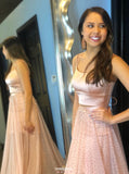 Sparkly Spaghetti Two Piece Skin Pink Prom Dress With Beading MP757