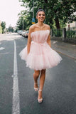 strapless pink tulle short homecoming dress princess sleeveless party dress