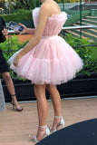 strapless pink tulle short homecoming dress princess sleeveless party dress