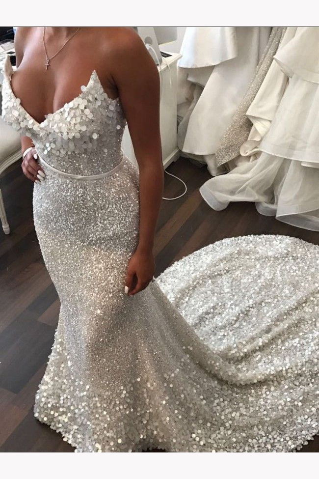 stunning sequined wedding dresses sparkly mermaid bridal gowns