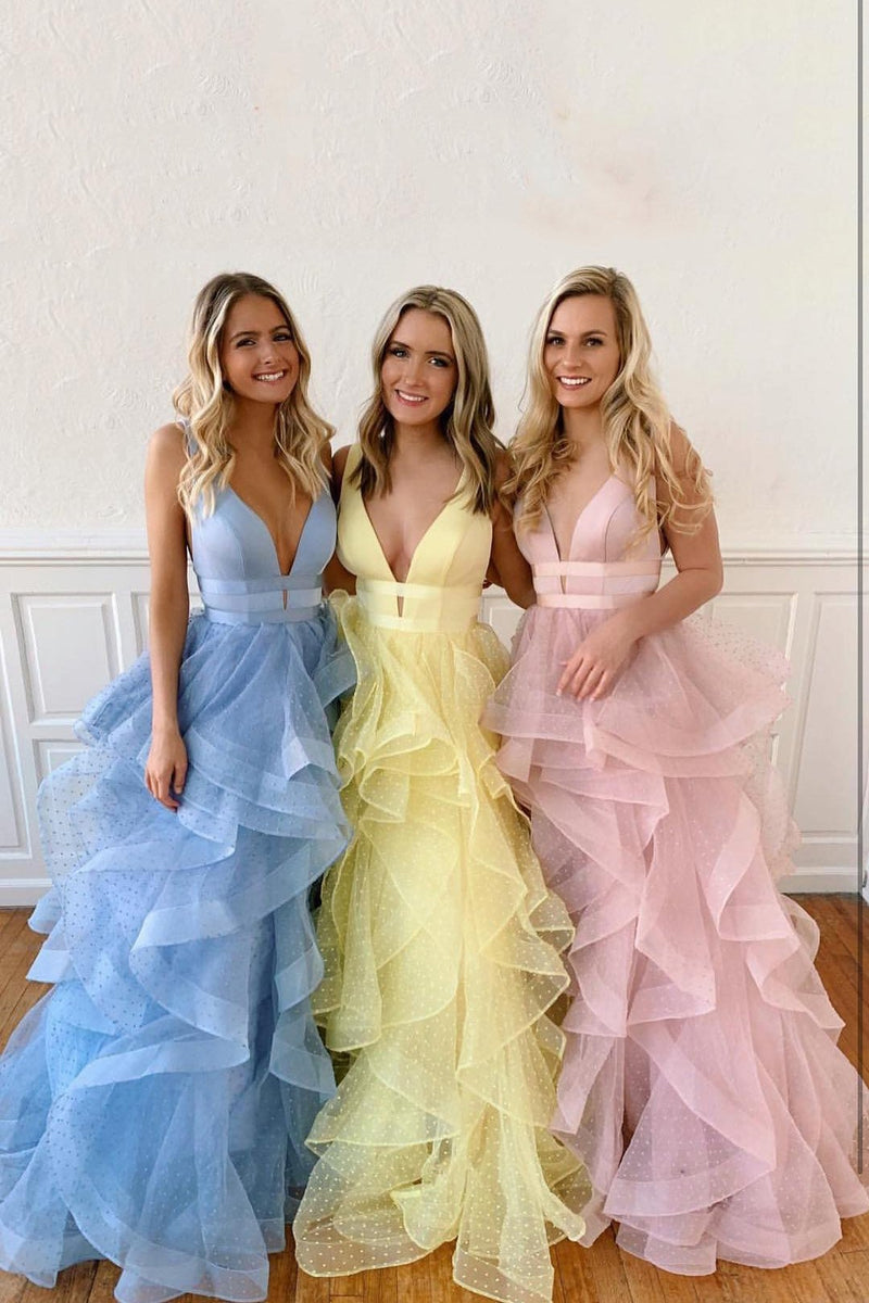 sweet 16 dress layered polka dot tulle long prom dresses