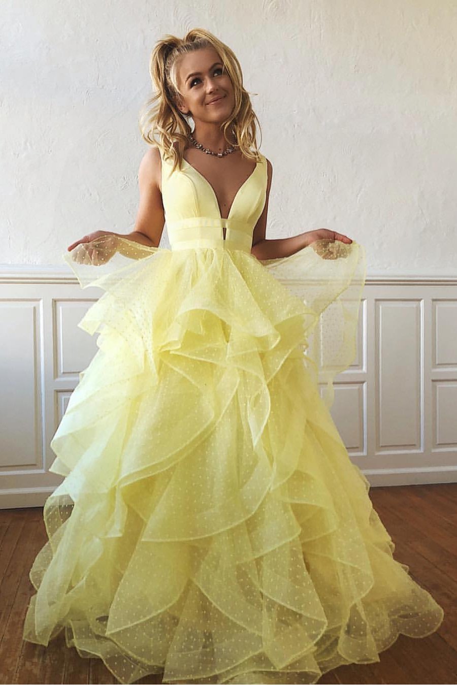 sweet 16 dress layered polka dot tulle long prom dresses