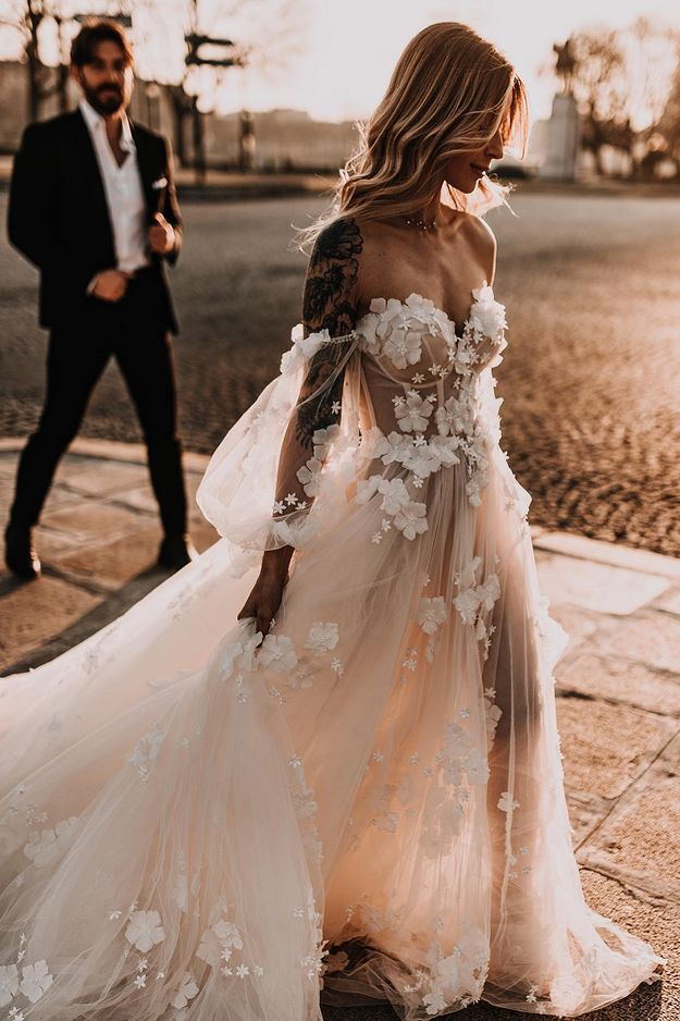 sweetheart 3d applique beach wedding dress puffy sleeves boho wedding dress