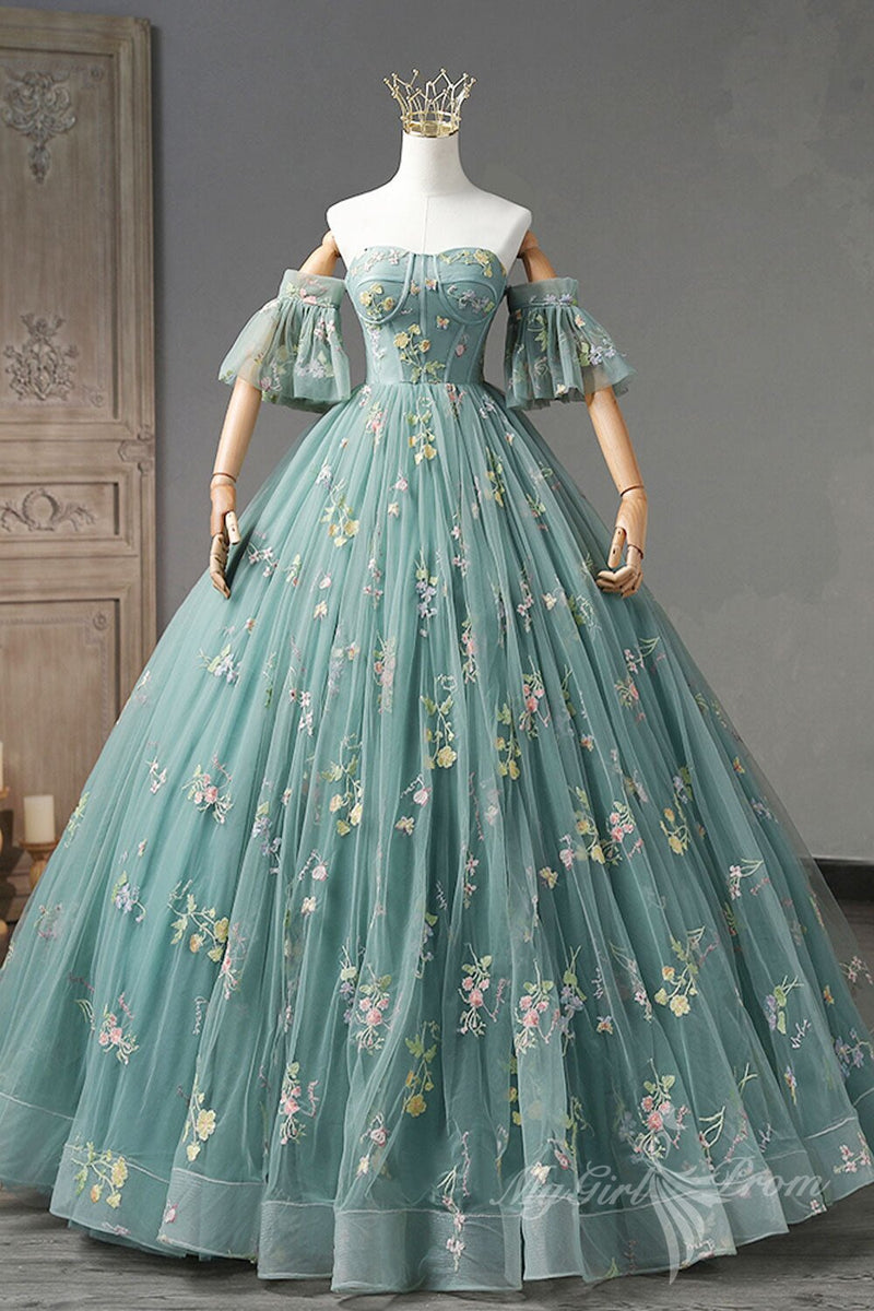 sweetheart green long quinceanera prom dresses green lace formal dress