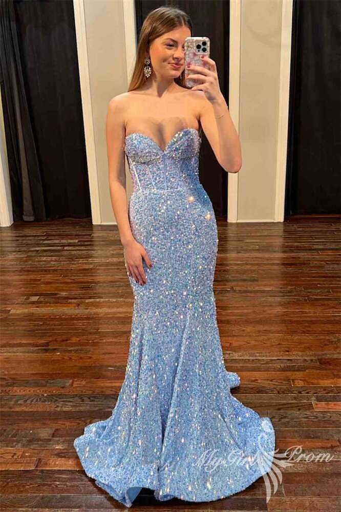 sweetheart mermaid light blue sequin long prom dress stunning pink prom dresses