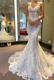 sweetheart see through lace appliques mermaid wedding dress