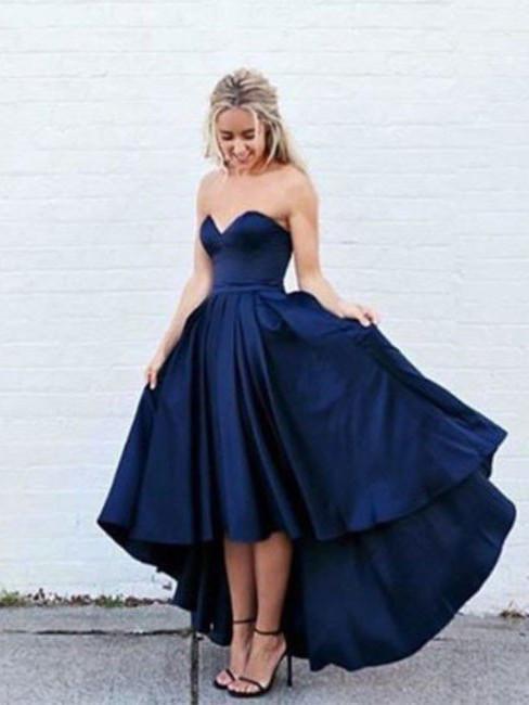 sweetheart dark navy homecoming dress asymmetry hi lo prom dress