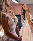 tulle open back beach wedding dresses lace applique princess bridal gown