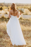 A-Line Sweetheart Tulle Floor Length Wedding Dress with Lace Top PW295