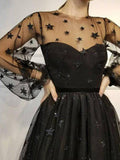 starry night long sleeves homecoming dress tulle short prom dress
