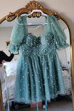 blush pink pearls corset short homecoming dress princess party dress
