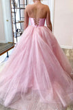 two pieces pink long prom dresses sparkly halter neck formal gown