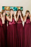 two piece burgundy bridesmaid dresses bateau tulle with sequins
