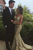 v neck two piece lace gold prom dress mermaid lace evening gown
