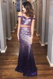 two piece spaghetti straps sequined ombre purple prom dresses