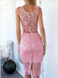 Two Piece Lace Sheath/Column Short Cocktail Party Bodycon Dresses MP1048