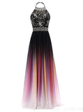 Halter Chiffon Backless Ombre Prom Dresses, Long Gradient Evening Dress With Beading MP35