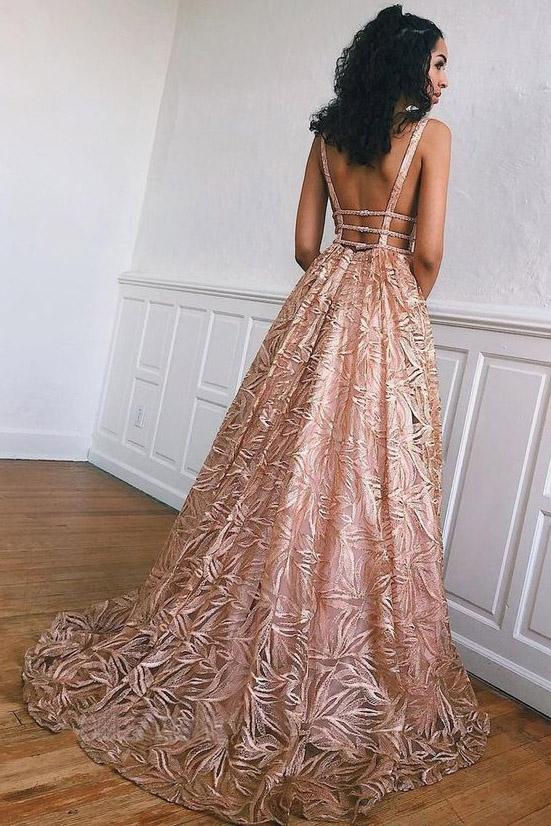 unique a line backless prom dress with beading plus size long evening dress