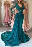 unique one long sleeves mermaid hunter prom dress v neck with appliques