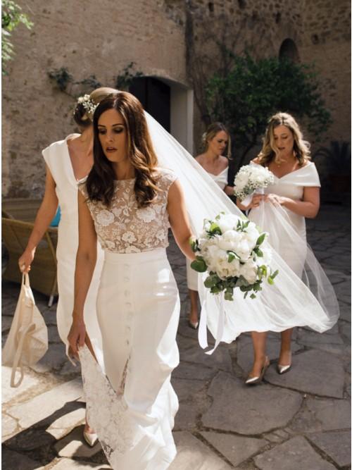 unique sheath lace wedding dress cap sleeves backless bridal gown