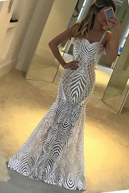 unique straps mermaid trumpet style prom dress lace party dress