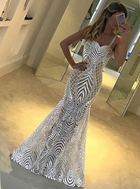 unique straps mermaid trumpet style prom dress lace party dress