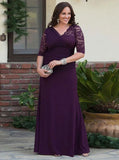 half sleeves chiffon ruched grape plus size mother of the bride with lace wm103
