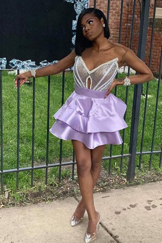 unique v neck strapless homecoming dresses satin beading short prom dress