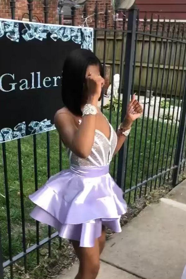 unique v neck strapless homecoming dresses satin beading short prom dress