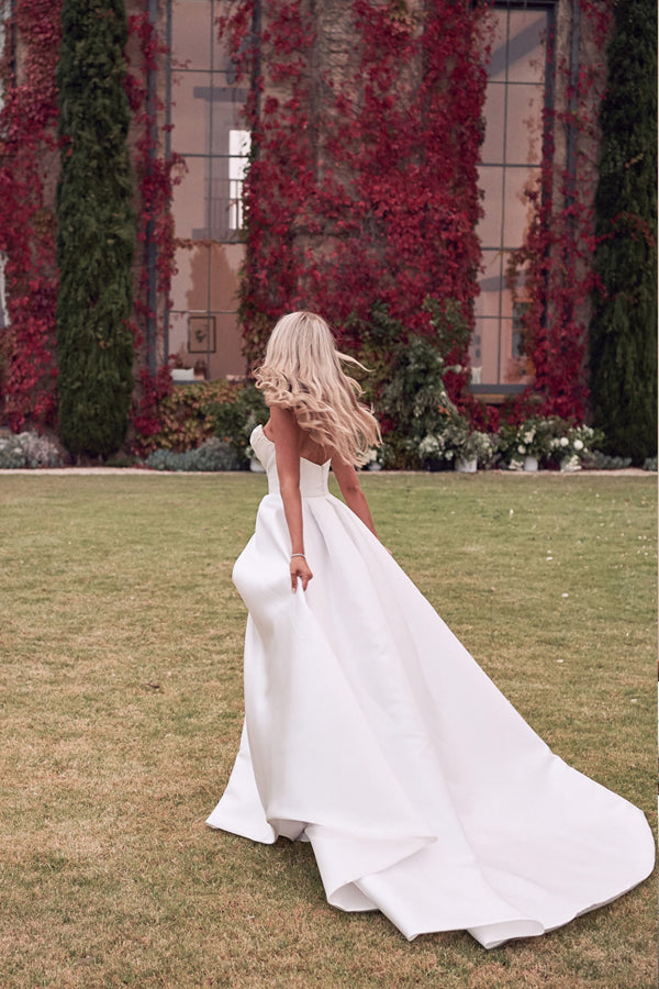 elegant a line satin wedding dress with slit simple sweetheart bridal gown