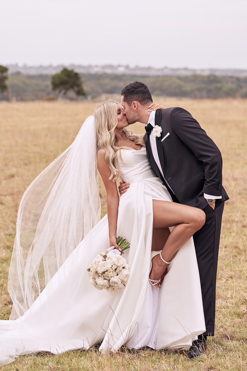 elegant a line satin wedding dress with slit simple sweetheart bridal gown