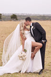elegant a line satin wedding dress with slit simple sweetheart bridal gown