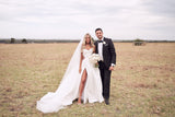 elegant a line satin wedding dress with slit simple sweetheart bridal gown