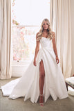 elegant a line satin wedding dress with slit simple sweetheart bridal gown