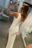 white sheath sequins ruched one shoulder prom evening dresses with slit