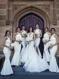 mermaid bridesmaid dresses with split halter wedding guest dresses