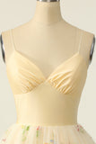 spaghetti straps tulle a line homecoming dress with lace embroidery
